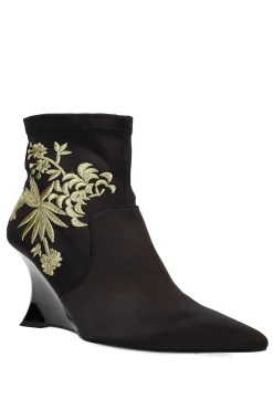 Natori Boots-Neko Satin Embroidery Wedge Ankle Boot