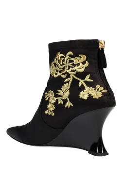 Natori Boots-Neko Satin Embroidery Wedge Ankle Boot
