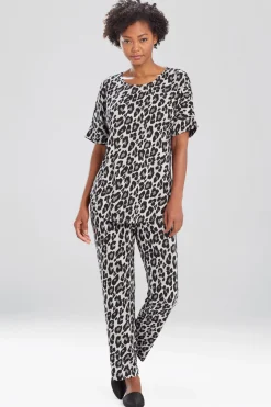 Natori Pajama Tops|Lounge Tops-Ombre Leopard Short Sleeve Top