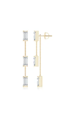 Natori Earrings|Orient Express-Orient Express Lab-Grown 14K Gold Baguette & Diamond Front-Back Chain Earrings
