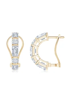 Natori Earrings|Orient Express-Orient Express Lab-Grown 14K Gold Emerald Cut & Cushion Diamond Half Hoop Earrings
