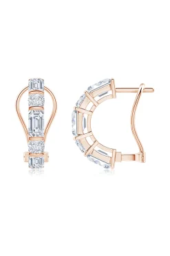 Natori Earrings|Orient Express-Orient Express Lab-Grown 14K Gold Emerald Cut & Cushion Diamond Half Hoop Earrings