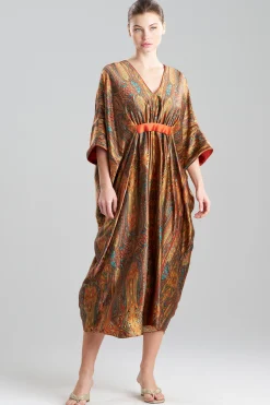Natori Caftan Dresses-Paisley Cocoon Silk Caftan