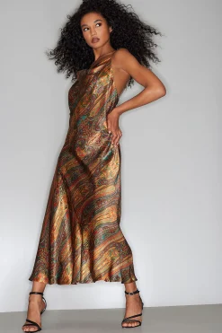 Natori Gowns-Paisley Cowl Neck Silk Gown