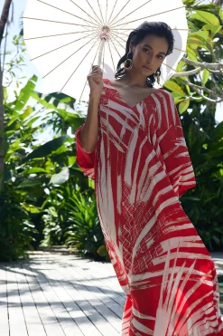 Natori Caftan Dresses-Palawan Beaded Silk Caftan
