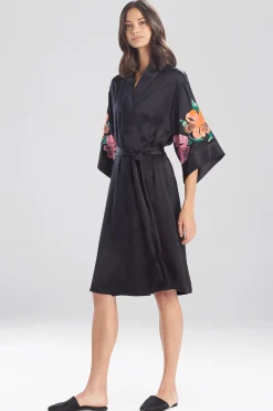 Natori Robes & Kimonos-Peony Blossoms Embroidered Silk Robe