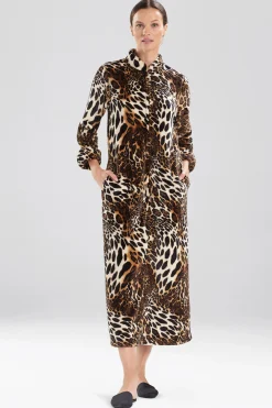 Natori Caftans-Plush Leopard Zip Caftan