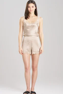Natori Pajama Bottoms|Lounge Bottoms-Rose Parfait Lace Trim Silk Shorts