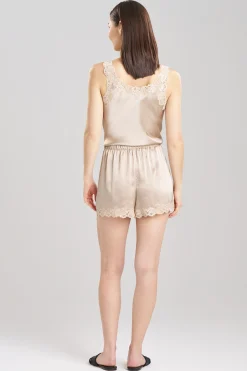 Natori Pajama Bottoms|Lounge Bottoms-Rose Parfait Lace Trim Silk Shorts
