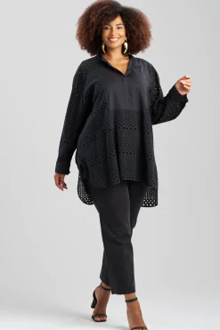 Natori Beach Tops|Tops, Shirts & Tunics-Round Eyelet Oversized Tuxedo Shirt