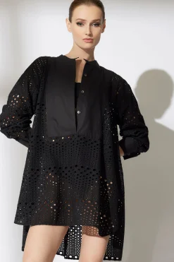 Natori Beach Tops|Tops, Shirts & Tunics-Round Eyelet Oversized Tuxedo Shirt