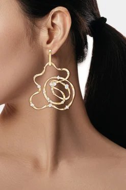 Natori Earrings|Sakura-Runway Collection Sakura White Topaz Giant Gold Hoop Earrings