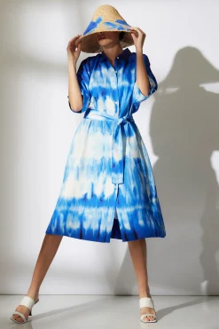 Natori Dresses-Santorini Printed Cotton Silk Belted Shirtdress