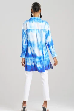 Natori Plus Sizes|Tops, Shirts & Tunics-Santorini Printed Cotton Silk Oversized Shirt
