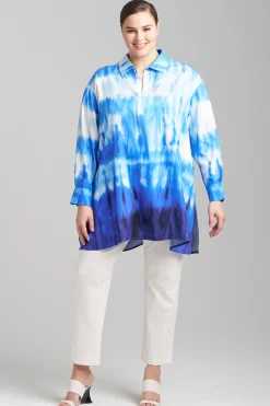 Natori Plus Sizes|Tops, Shirts & Tunics-Santorini Printed Cotton Silk Oversized Shirt