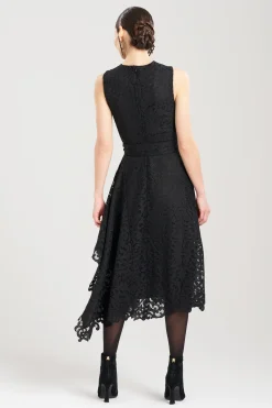 Natori Dresses-Scroll Lace Asymmetric Belted Dress