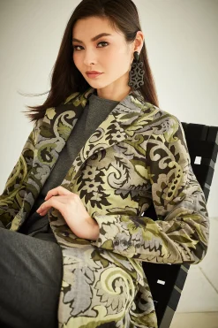 Natori Plus Sizes|Jackets & Outerwear-Shinrin Paisley Jacquard Notch Lapel Blazer