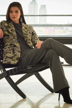 Natori Plus Sizes|Jackets & Outerwear-Shinrin Paisley Jacquard Notch Lapel Blazer