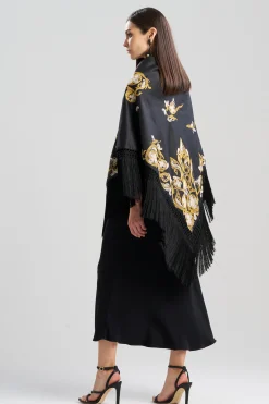 Natori Scarves & Shawls-Silk Dupioni Embroidered Silk Fringe Shawl