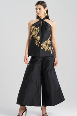 Natori Tops, Shirts & Tunics-Silk Dupioni Embroidered Halter Top