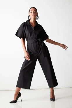 Natori Essentials|Jumpsuits-Stretch Cotton Blend Crop Jumpsuit