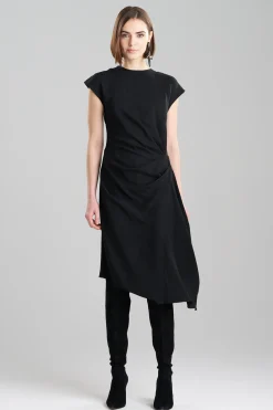 Natori Dresses-Stretch Crepe Side Drape Dress