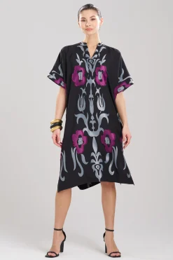 Natori Dresses|Caftan Dresses-Suzani Jacquard Oversized Caftan Dress