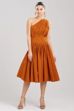 Natori Dresses|Wedding Guest Dresses-Taffeta One Shoulder Pleated Dress