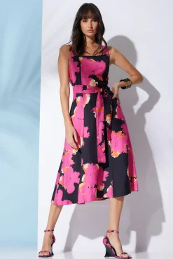 Natori Dresses-Taichou Cotton Silk Square Tank Midi Belted Dress