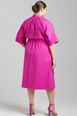 Natori Dresses|Plus Sizes-Tech Cotton Taffeta Embroidered Belted Dress