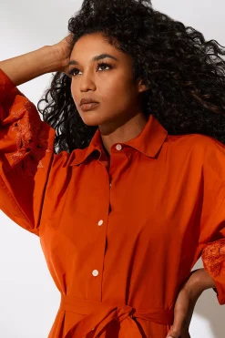 Natori Dresses-Tech Cotton Taffeta Embroidered Shirtdress
