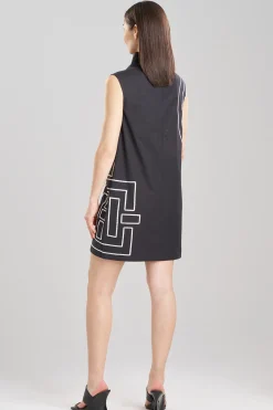 Natori Dresses-Tech Cotton Taffeta Embroidered Funnel Shift Dress