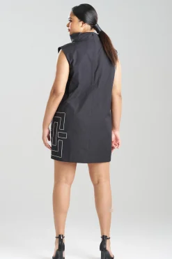 Natori Dresses-Tech Cotton Taffeta Embroidered Funnel Shift Dress