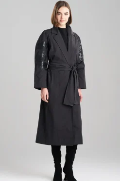 Natori Jackets & Outerwear-Tech Cotton Taffeta Embroidered Trench Coat