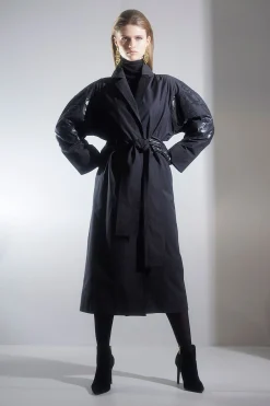 Natori Jackets & Outerwear-Tech Cotton Taffeta Embroidered Trench Coat