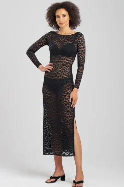 Natori Gowns-Temptation Sheer Allover Lace Slit Gown