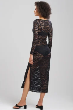 Natori Gowns-Temptation Sheer Allover Lace Slit Gown