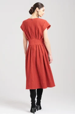 Natori Dresses|Plus Sizes-Textured Cotton Jacquard Pleated Dress