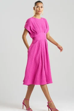 Natori Dresses|Plus Sizes-Textured Cotton Jacquard Pleated Dress
