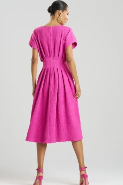 Natori Dresses|Plus Sizes-Textured Cotton Jacquard Pleated Dress