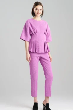 Natori Tops, Shirts & Tunics-Textured Cotton Jacquard Pleated Peplum Top