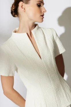 Natori Tops, Shirts & Tunics-Textured Cotton Jacquard Pleated Top