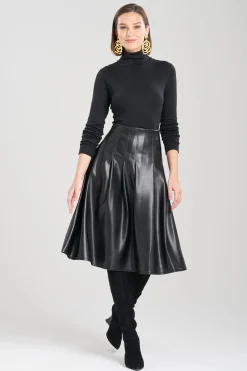 Natori Essentials|Plus Sizes-Vegan Luxe Lambskin A-line Pleated Skirt