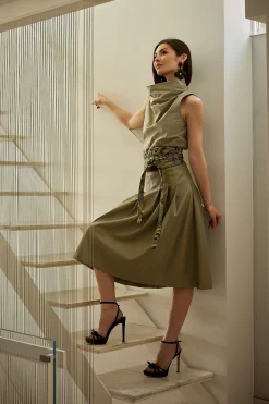 Natori Essentials|Plus Sizes-Vegan Luxe Lambskin A-line Pleated Skirt