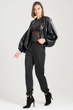 Natori Plus Sizes|Jackets & Outerwear-Vegan Luxe Lambskin Bomber Jacket
