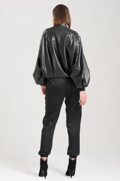 Natori Plus Sizes|Jackets & Outerwear-Vegan Luxe Lambskin Bomber Jacket