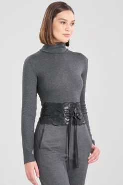 Natori Belts-Vegan Luxe Lambskin Embroidered Scroll Obi Belt