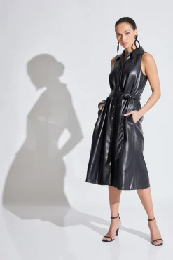 Natori Dresses-Vegan Luxe Leather Halter Shirtdress