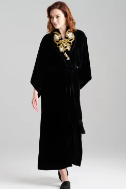 Natori Robes & Kimonos-Velvet Embroidered Shawl Collar Robe