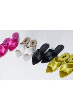 Natori Sandals|Slides-Wayu Satin Fringe Cross Slide Sandals